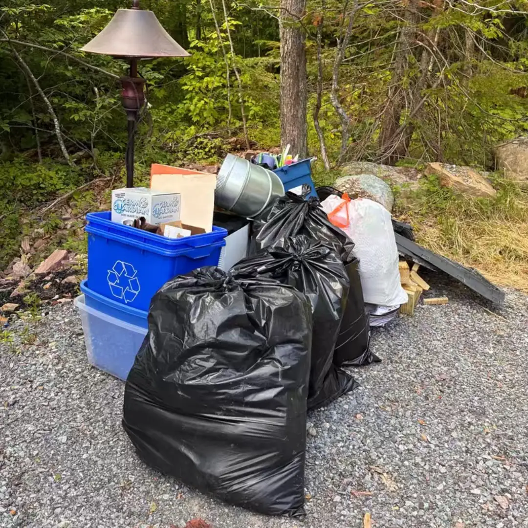 Before: Trash bags and bins at the edge of a driveway